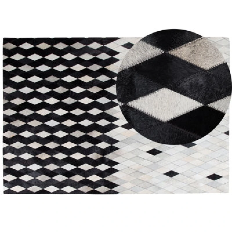 Image of Beliani Rug Maldan Black 160 X 230 Cm Leather