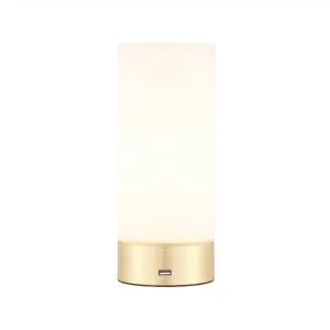 Image of 1 Light Table Lamp Brushed Brass, Matt Opal Duplex Glass, E14