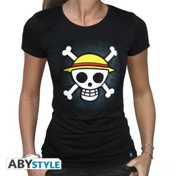 Image of One Piece - Skull With Map Womens Large T-Shirt - Black