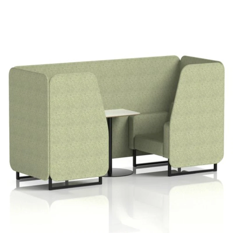 Image of Brixworth 2 Seater Office Booth with Front Panel - Black Legs and White Table with Black Leg in Rivet Fabric - Burnish Panels and Sofa