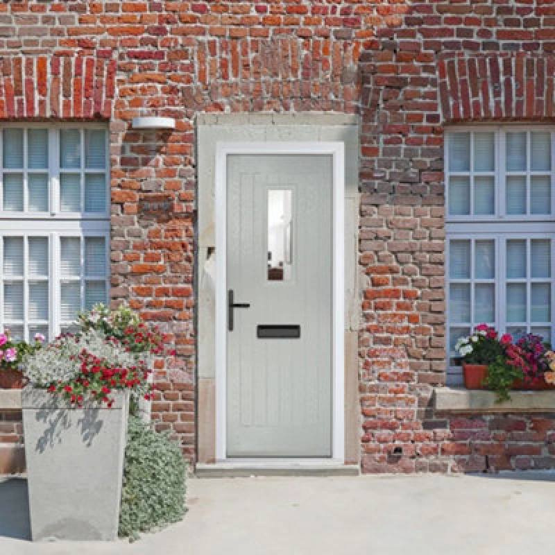 Image of Lacerta Composite Door Sunningdale Agate Grey 890mm X 2090mm Open In Right Hand Clear Glass 10 Year Guarantee - Free Delivery & Smart Lock