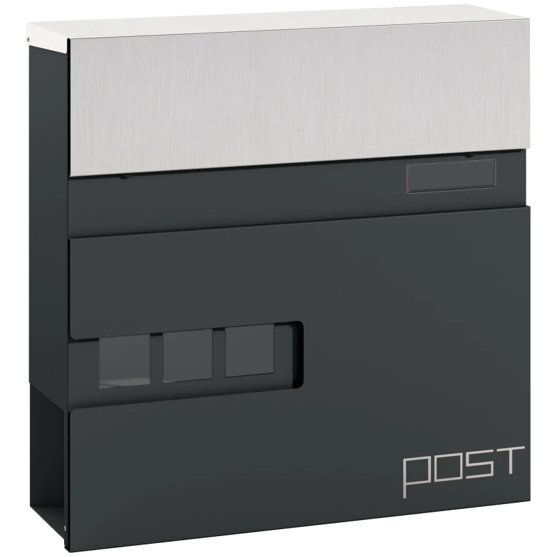 Image of HOMCOM Wall Mounted Post Box, Weatherproof Letterbox with Lock, Grey Dark Grey