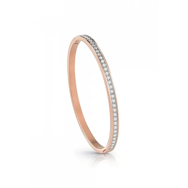 Image of Guess Jewellery Ladies Rose Gold Plated Clear Crystal Bangle UBB02248R
