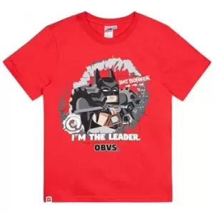 image of Lego Movie 2 Boys Batman IA'm The Leader Obvs T-Shirt (5-6 Years) (Red)