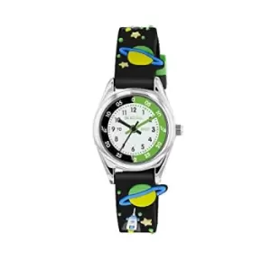 image of Tikkers Black Strap Silver Time Teacher Space Watch TK0208