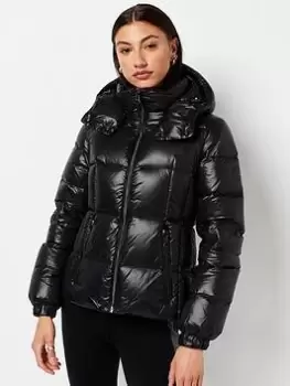 image of Superdry Code Mountain Hooded Down Jacket - Black, Size 10, Women