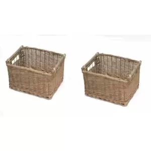 Image of Kitchen Log Fireplace Wicker Storage Basket With Handles Xmas Empty Hamper Basket [Natural,Set of 2 Large] 45x35x20cm]