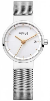 Image of Bering Womens Solar Stainless Steel Mesh White Dial 14426- Watch