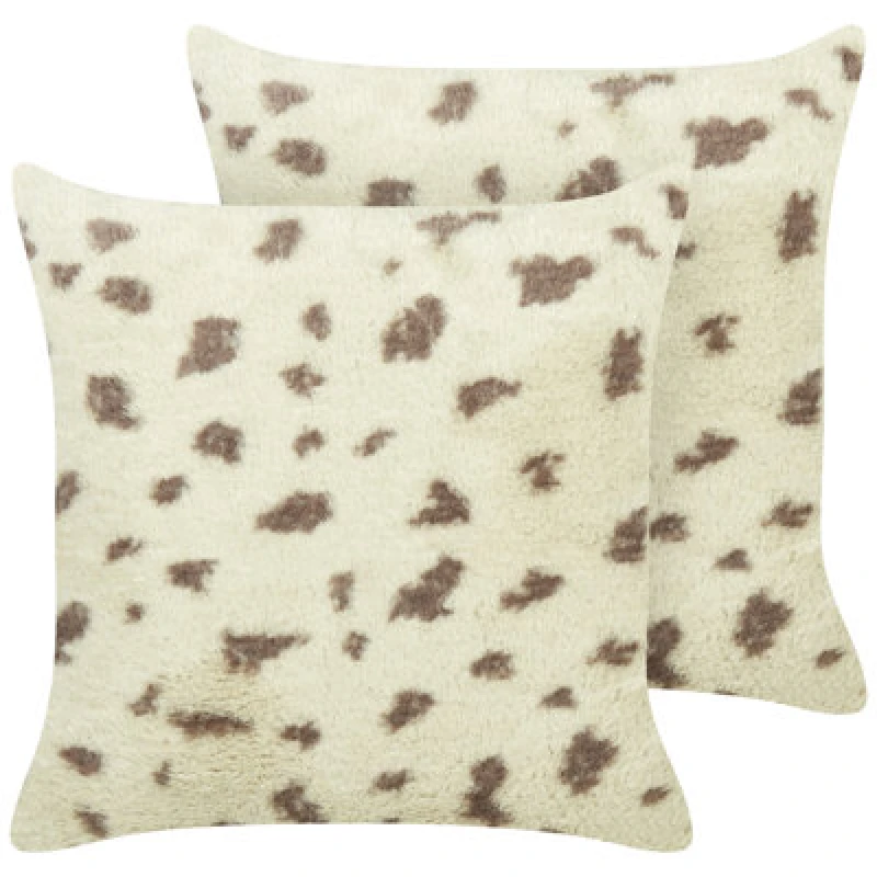 Image of Beliani Set Of 2 Decorative Cushions Kasra Faux Fur 45 X 45cm Beige Abstract Pattern