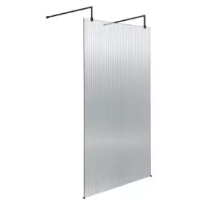 image of Hudson Reed 1000mm Fluted Wetroom Screen With Arms & Feet - Matt Black