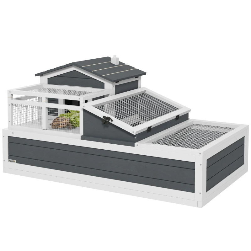 Image of PawHut Wooden Tortoise House Indoor Outdoor w/ Balcony - Tray - Openable Roof TJ Hughes Grey 5061025083909