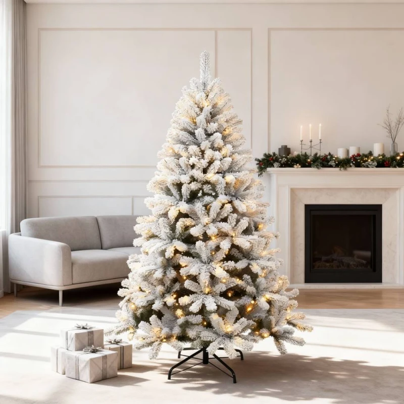 Image of Shatchi 6ft Pre-Lit Yukon Snow Pine Christmas Tree with 160 Warm White LEDs, 550 tips White Unisex 6ft