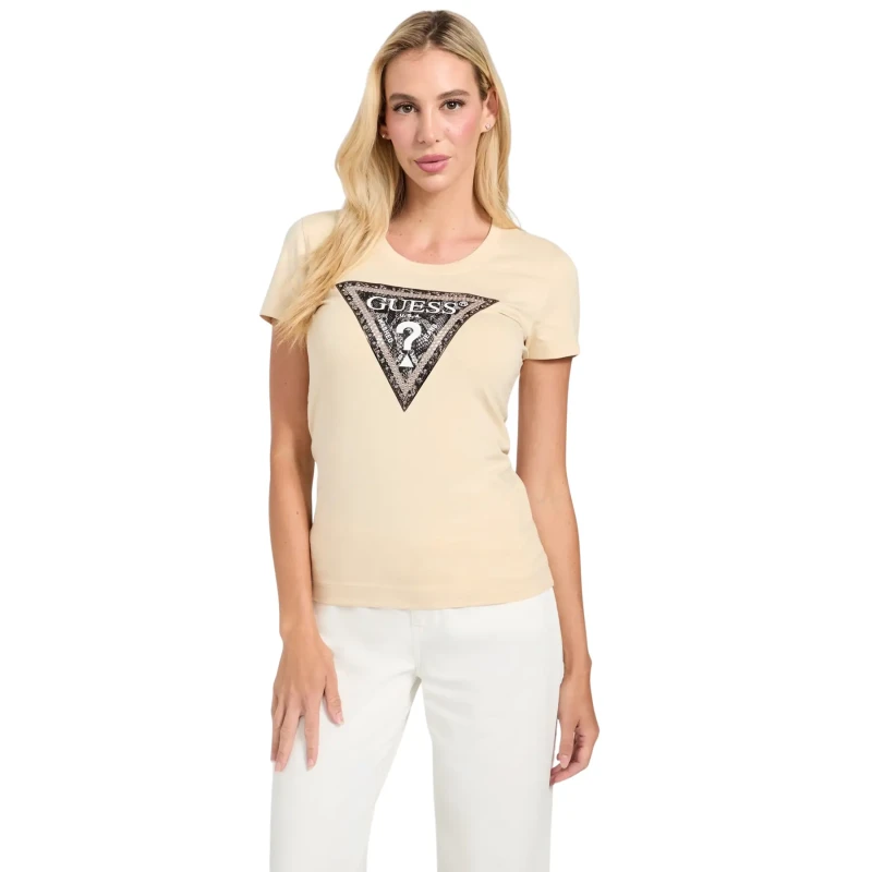 Image of Guess Womens T-Shirt Guess Triangle Python Vert Female M