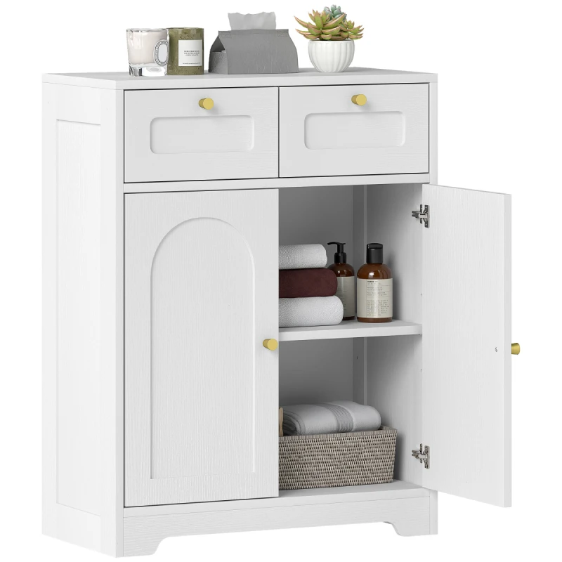 Image of HOMCOM HOMCOM Bathroom Floor Cabinet, Bathroom Storage Unit with 2 Doors, White White One Size Unisex 5063603203136