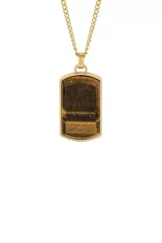 image of Tigers Eye Gold Plated Stainless Steel Dog Tag Necklace 55cm