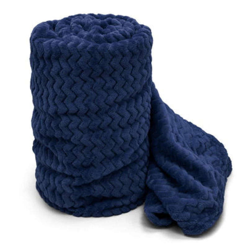 Image of Velosso Cosy Touch Chevron Pattern Faux Mink Throw Blanket - Luxurious Feel, High-Quality Weave For Sofa, Bed - 127Cm X 152Cm - Navy