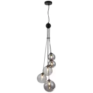 image of Luminosa Marshall Ceiling Pendant, 5 Light G9, Satin Black, Smoke Plated Glass