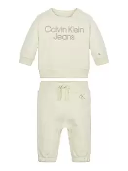 Image of Calvin Klein Jeans Baby Inst. Logo Fleece Giftpack - Whitecap Gray, Off White, Size Age: 6 Months