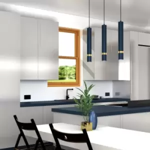Image of Joker Contemporary Pendant Lamp 3XGU10 Hand Made Cylindrical Style Lights Finished in Navy Blue With Striking Gold Detail