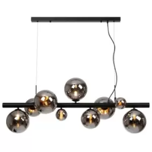 image of Luminosa Marshall Linear Ceiling Pendant, 9 Light G9, Satin Black, Chrome Plated Glass