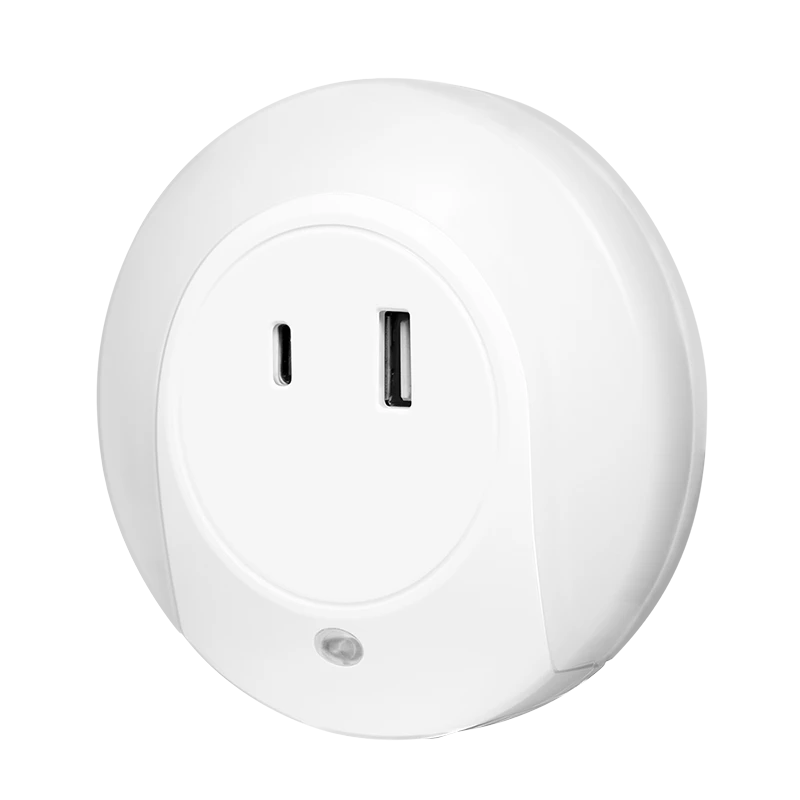 Image of LogiLink LED night light. twilight sensor. 1x USB-A. 1x USB-C. 18W