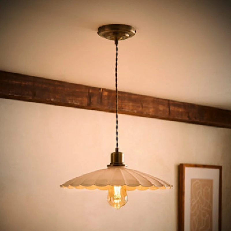 Image of Valuelights Holborn Cream Scallop Pendant Ceiling Light And Bulb