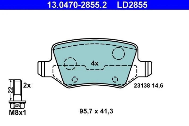 Image of ATE 13.0470-2855.2 Brake pad set excl. wear warning contact, with brake caliper screws Brake Pad Set,disc brake (402)