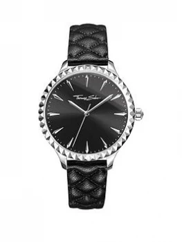 image of Thomas Sabo Rebel at Heart Pyramid Studs Black Leather Strap Ladies Watch, One Colour, Women