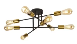 Armstrong 8 Light Semi Flush Ceiling Light Matt Black, Satin Brass, E27