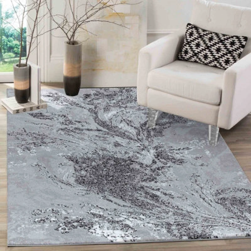 Image of Modern Abstract Water Flow Grunge Texture Area Rugs Black 80X150 Cm
