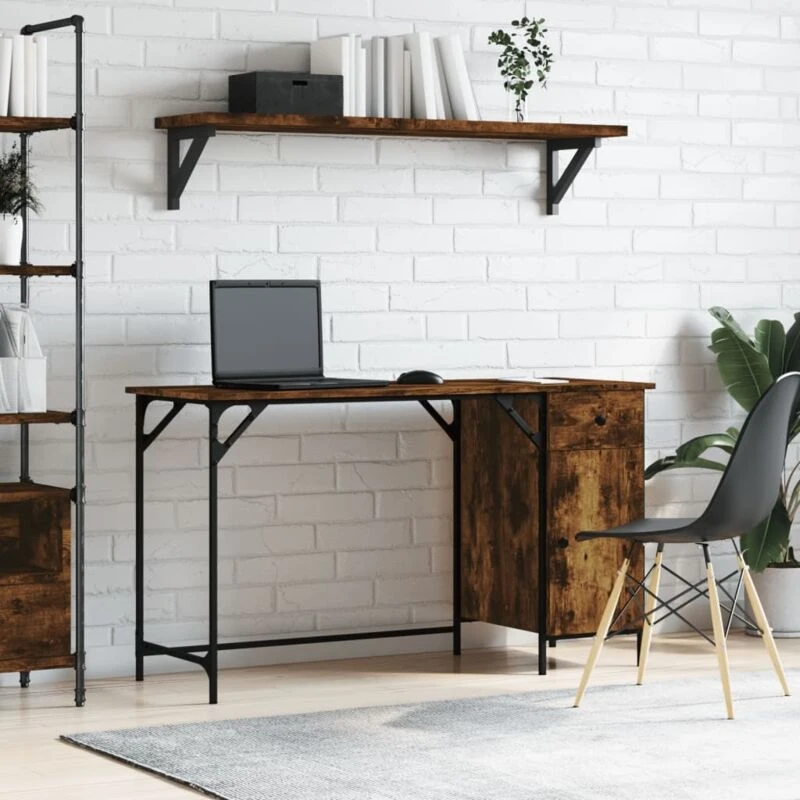 Image of VIDAXL Vidaxl - Computer Desk Smoked Oak 131x48x75cm Engineered Wood 8721012045545