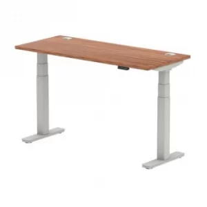 image of Air 1400 x 600mm Height Adjustable Desk Walnut Top Cable Ports Silver Leg