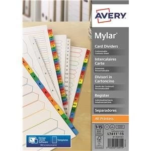 image of Original Avery A4 Index Unpunched 1 15 White Pack of 5