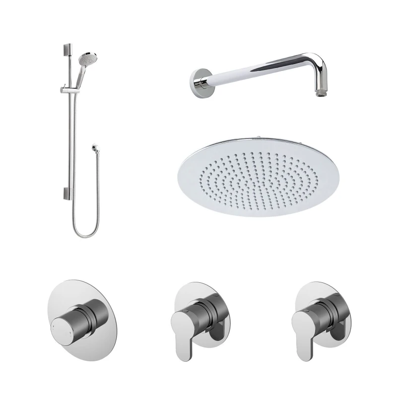 Image of Balterley 2 Outlet Concealed Valves Slide Rail Kit Wall Mount Arm Head in Silver Silver Unisex