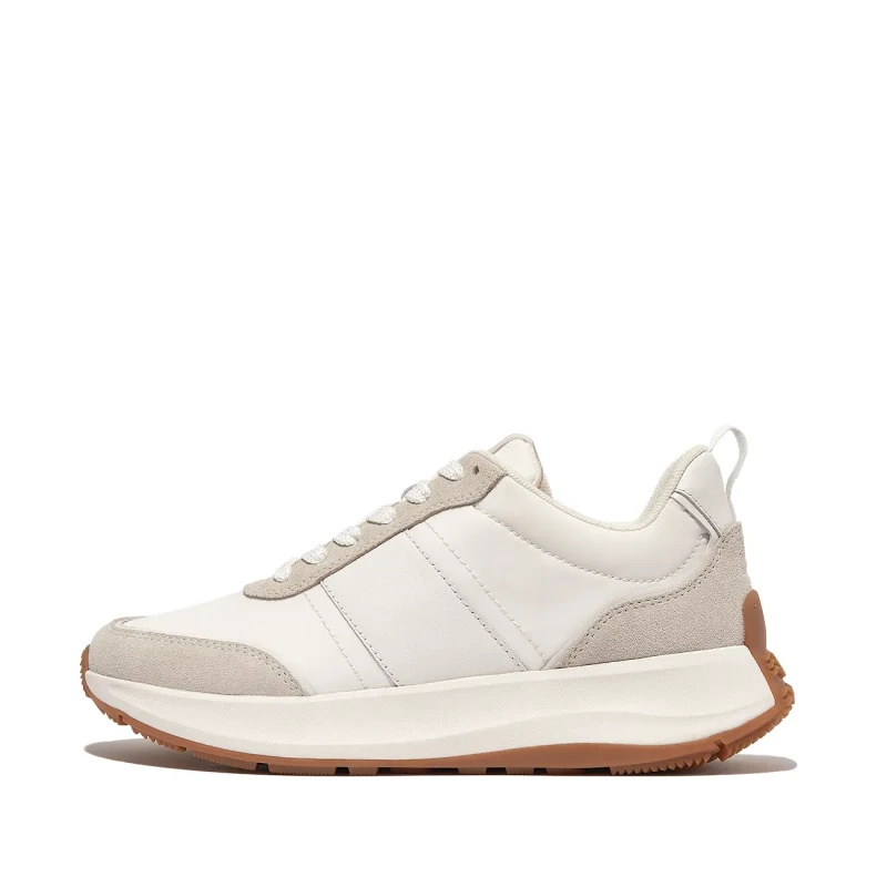 Image of FitFlop F Mode Flow Suede Leather Womens Fashion Trainers - Urban White Mix - Size:UK 5
