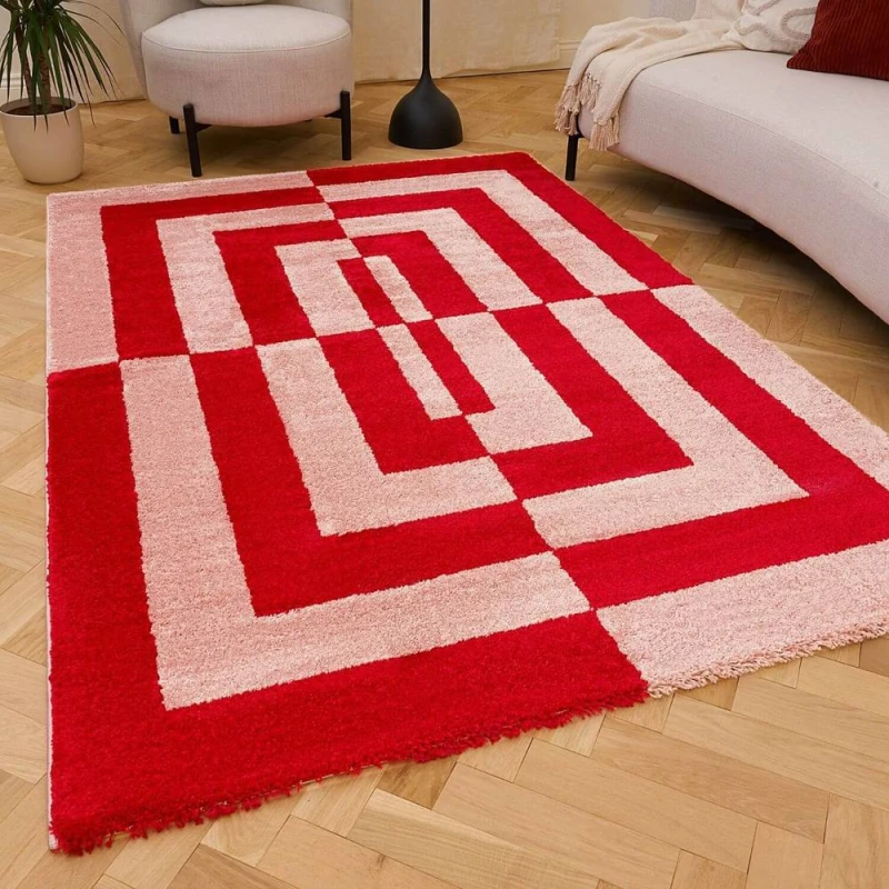 Image of THE RUGS Joli Geometric Soft & Dense Pile Living Room & Bedroom Rug in Pink Size: 80cm x 150cm Pink Unisex 80cm x 150 cm