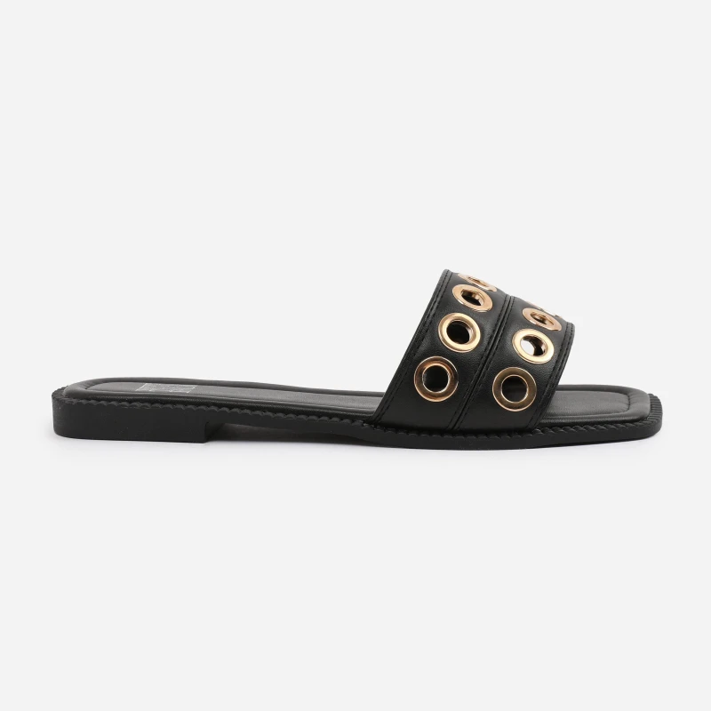 Image of Wheres That From Wheres That From Black PU Bonnie Flatform Sandal Black 8