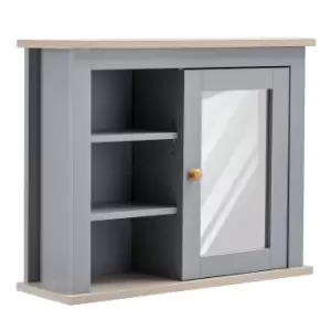 image of Kleankin Bathroom Mirror Cabinet Storage Organizer, Open Inside Shelves - Grey