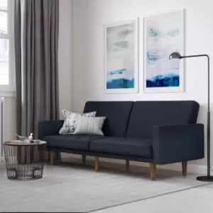 Image of Paxson Futon Sofa Bed Clic Clac Split Back Navy Blue Linen