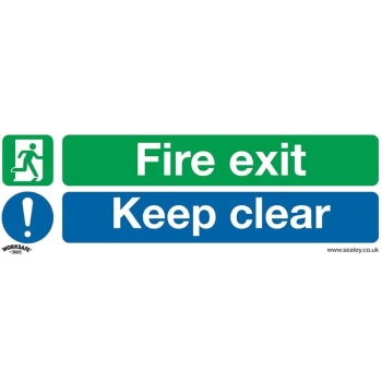 image of SS32V1 Safe Conditions Safety Sign - Fire Exit Keep Clear (Large) - Self-Adhesive Vinyl - Sealey