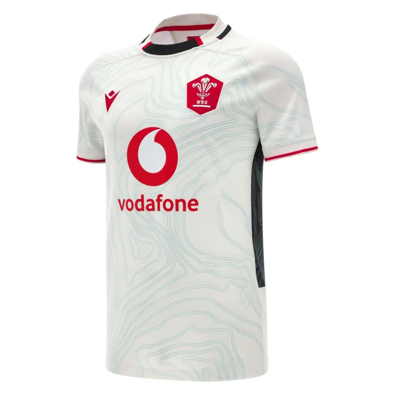 Image of Macron Wales Rugby Union Away Shirt 2025 Adults White/Blk/Red male Small