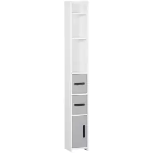 Image of Freestanding Tall Bathroom Cabinet w/ Open Shelves 3 Cupboards, Grey - Grey - Kleankin