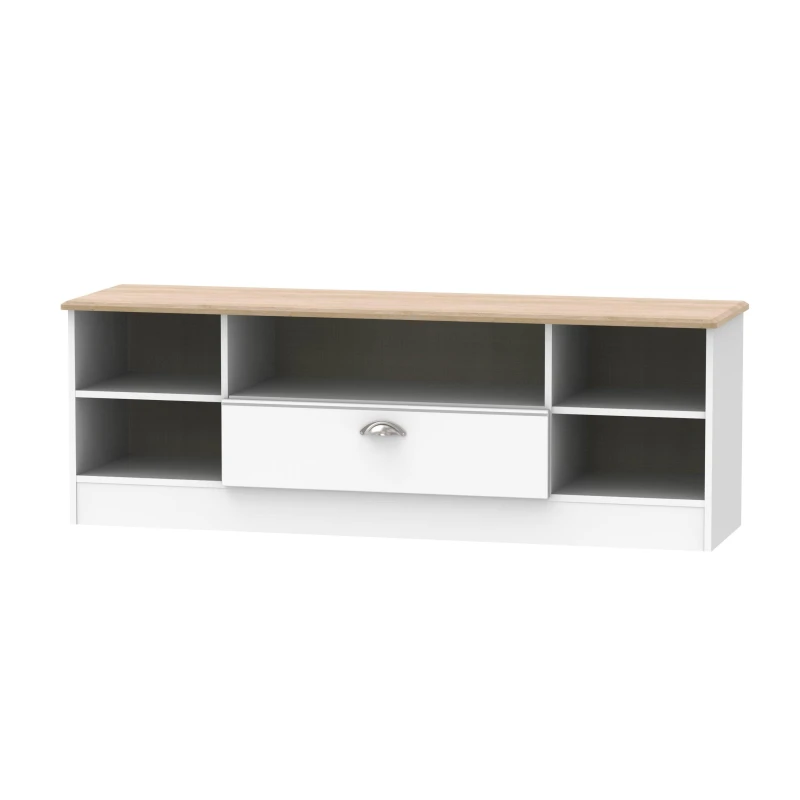 Image of Albert Wide 1 Drawer TV & Media Unit In White Ash & Oak (Ready Assembled)