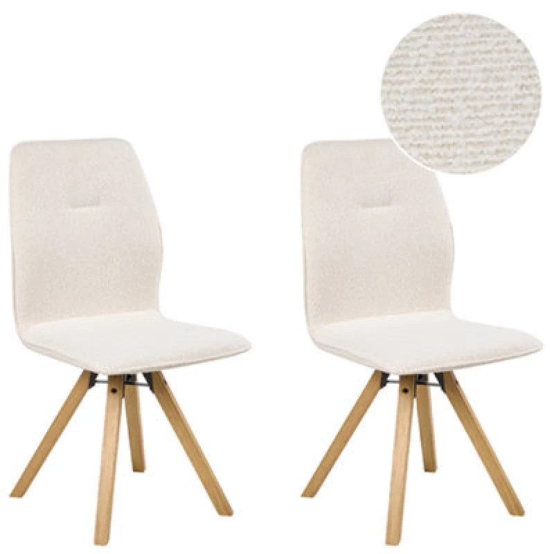 Image of Beliani Set Of 2 Dining Chairs Swivel Alkali Boucle Off-White