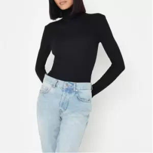 image of Missguided Roll Neck Knit Bodysuit - Black