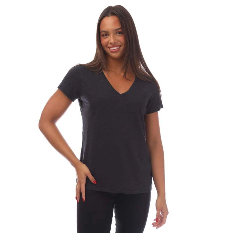 Image of Superdry Studios Slub Embroidered V-Neck T-Shirt Navy female 10