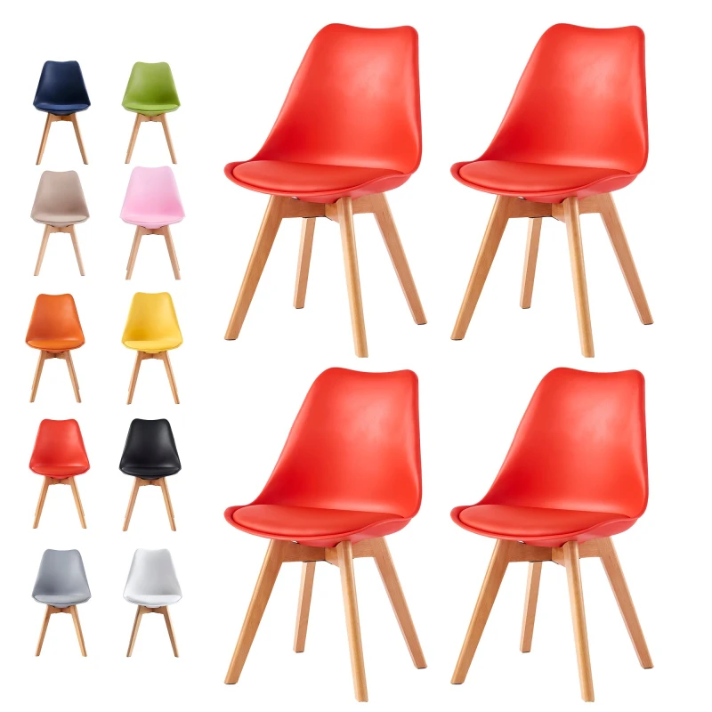 Image of MCC DIRECT Set of 4 Dining Chairs Designer Side Chairs Wooden Home Office Commercial eva red EA0417