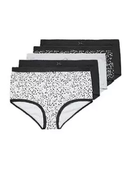 Image of Yours Yours 5pk Full Briefs Ditsy Star Mono, Black, Size 18-20, Women