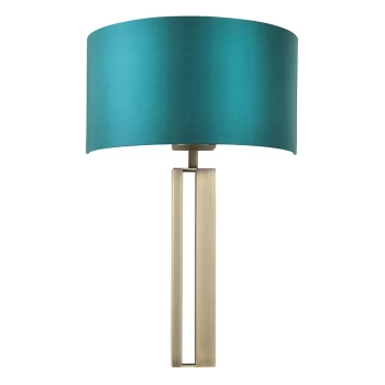 image of Macerata Wall Lamp Matt Antique Brass Plate & Teal Satin Fabric