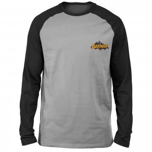 Image of DC Batman Logo Embroidered Unisex Long Sleeved Raglan T-Shirt - Grey/Black - L
